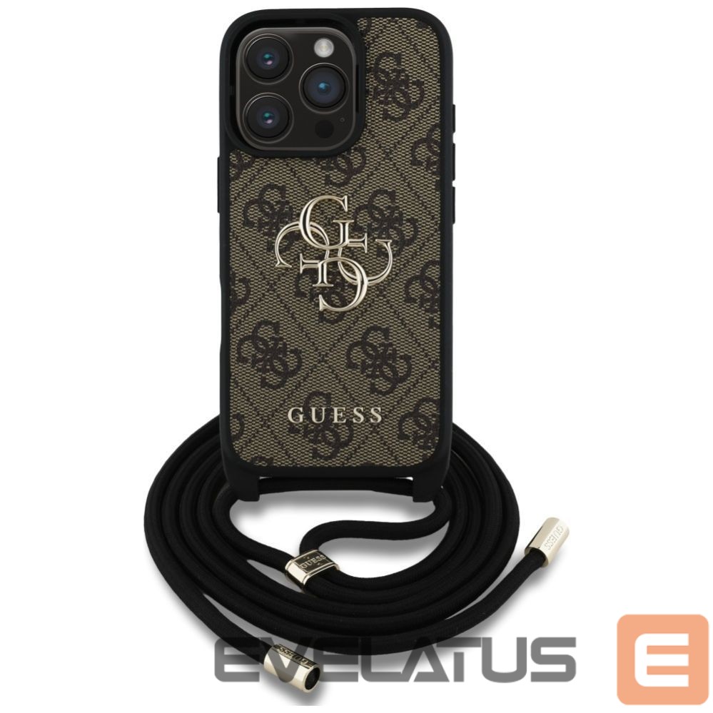 Citas preces Guess Guess 4G Big Logo Cord Stap Crossbody Case for iPhone 16 Pro Max Brown