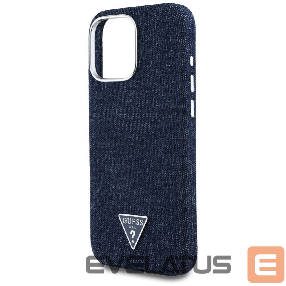 Citas preces Guess Guess Denim Triangle Logo MagSafe iPhone 16 Pro Case - Blue