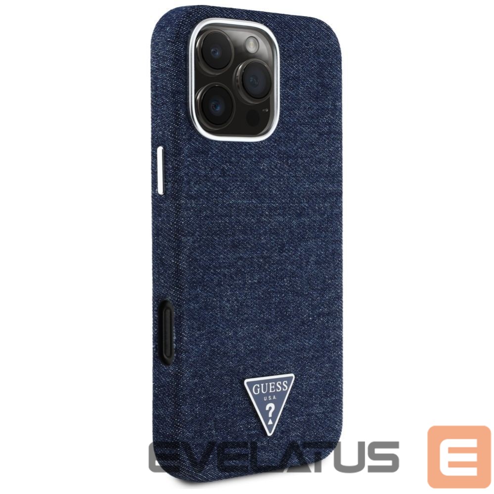 Citas preces Guess Guess Denim Triangle Logo MagSafe iPhone 16 Pro Case - Blue