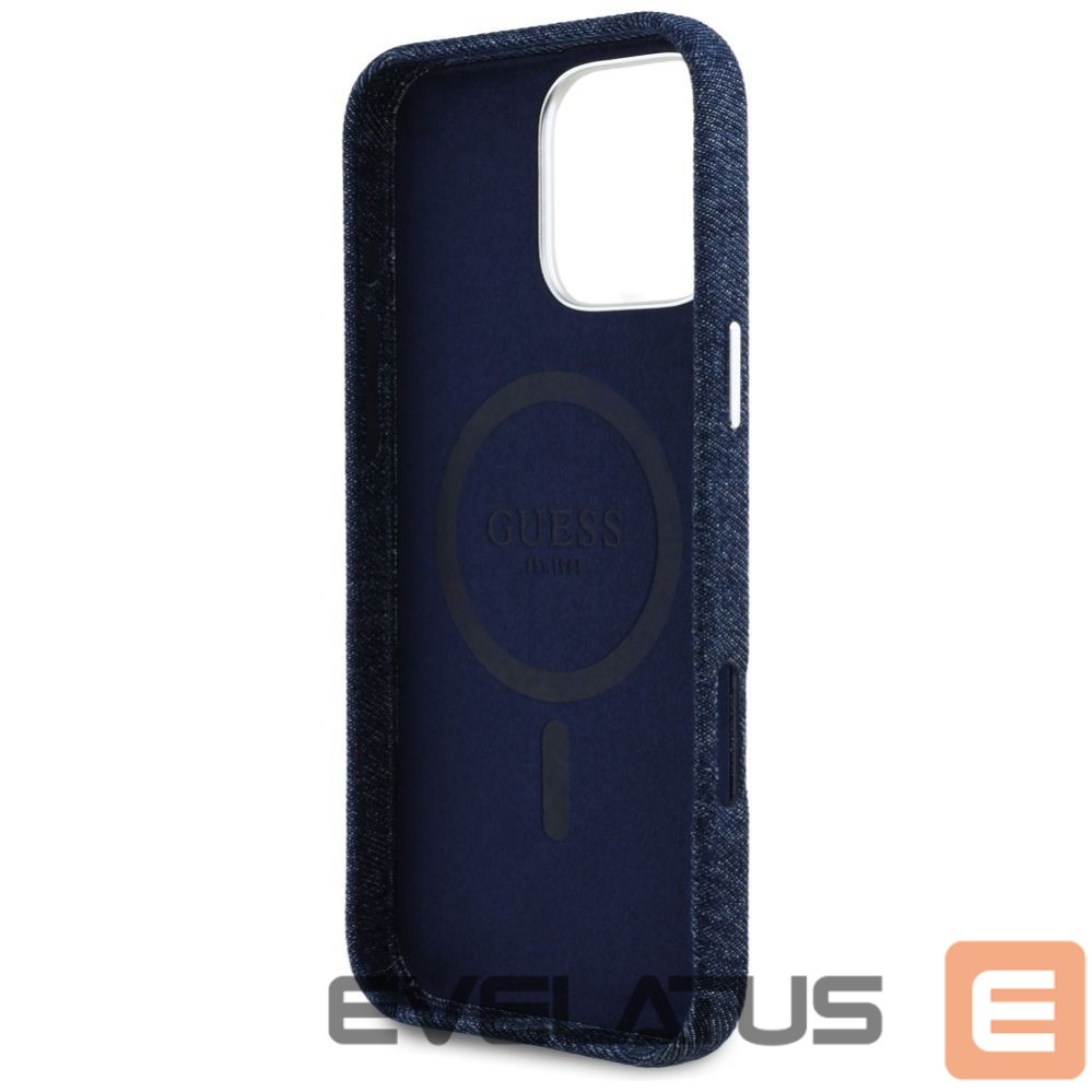 Citas preces Guess Guess Denim Triangle Logo MagSafe iPhone 16 Pro Case - Blue