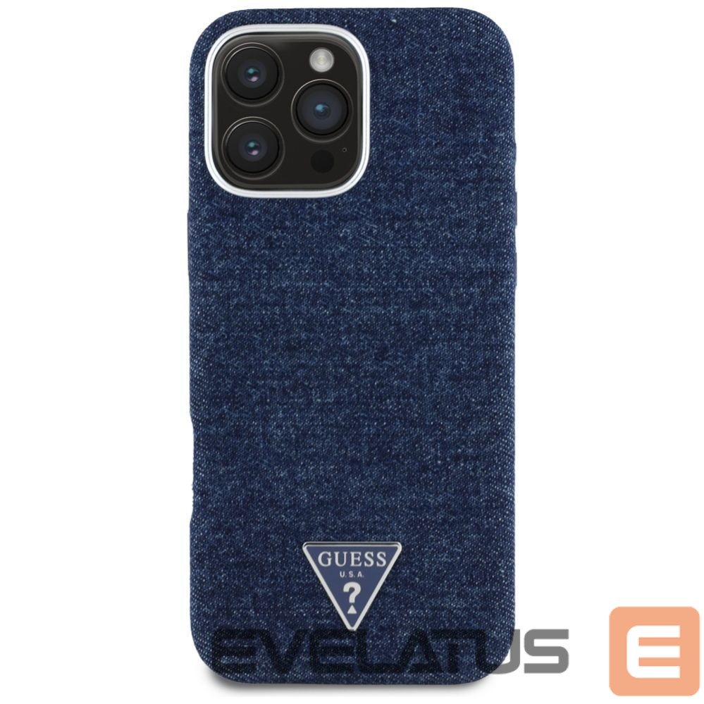 Citas preces Guess Guess Denim Triangle Logo MagSafe iPhone 16 Pro Case - Blue