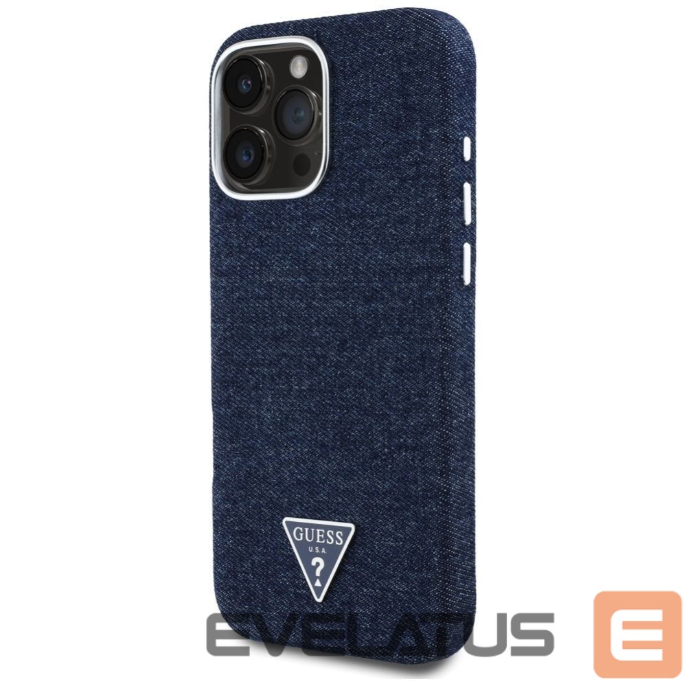 Citas preces Guess Guess Denim Triangle Logo MagSafe iPhone 16 Pro Case - Blue