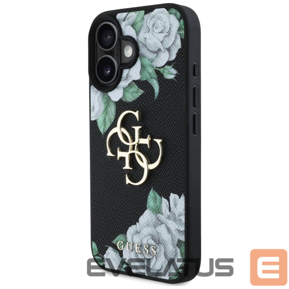 Citas preces Guess Guess Grained Roses Big 4G logo case for iPhone 16 - black