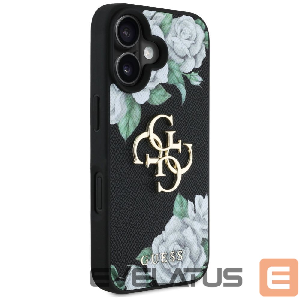 Citas preces Guess Guess Grained Roses Big 4G logo case for iPhone 16 - black