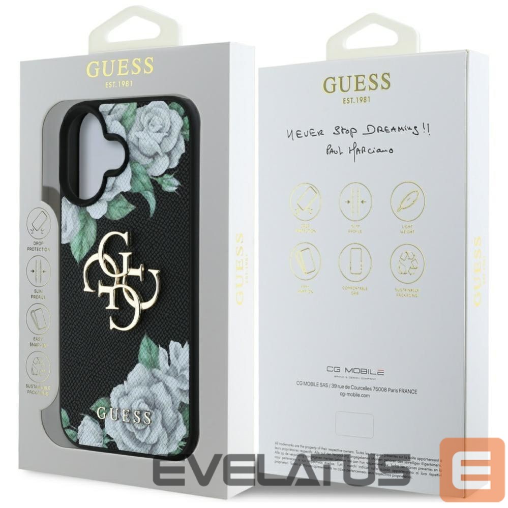 Citas preces Guess Guess Grained Roses Big 4G logo case for iPhone 16 - black