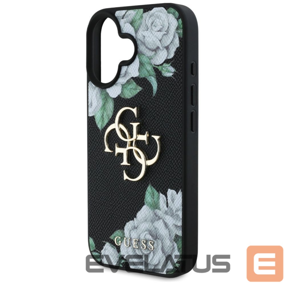 Citas preces Guess Guess Grained Roses Big 4G logo case for iPhone 16 - black