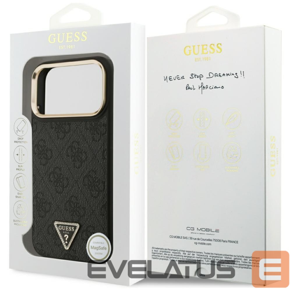Citas preces Guess Guess 4G Triangle Logo MagSafe Case for iPhone 17 Pro Max - Black and Gold