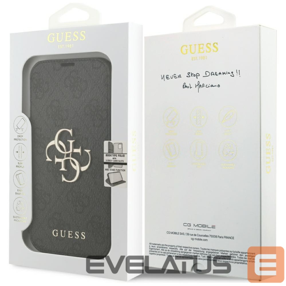 Citas preces Guess Guess Book 4G Metal Logo Case for iPhone 17 Pro - Black