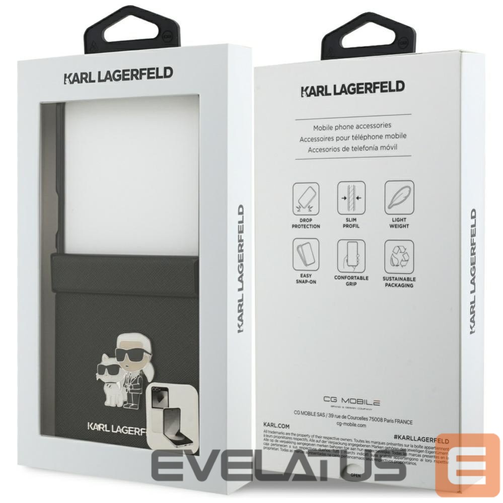 Citas preces Karl Lagerfeld Karl Lagerfeld Saffiano Karl&Choupette Pin Case for Samsung Galaxy Z Flip 7 - Black