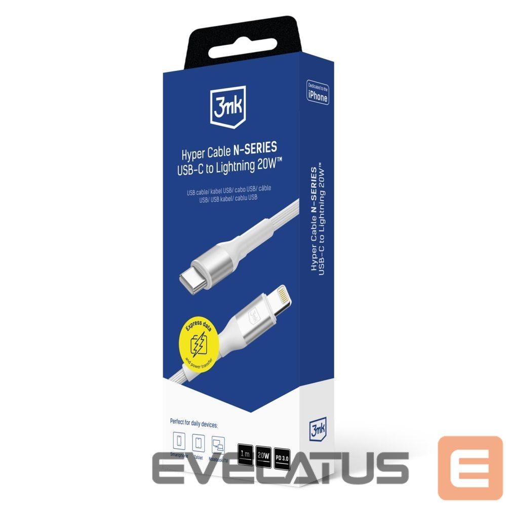 Citas preces 3MK 3mk Hyper Cable N-SERIES USB-C / Lightning 1m 9V/2A 20W / white