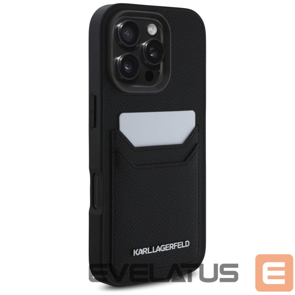 Citas preces Karl Lagerfeld Karl Lagerfeld HC Grained PU Cardslot Metal Elong Case for iPhone 16 Pro Max - Black