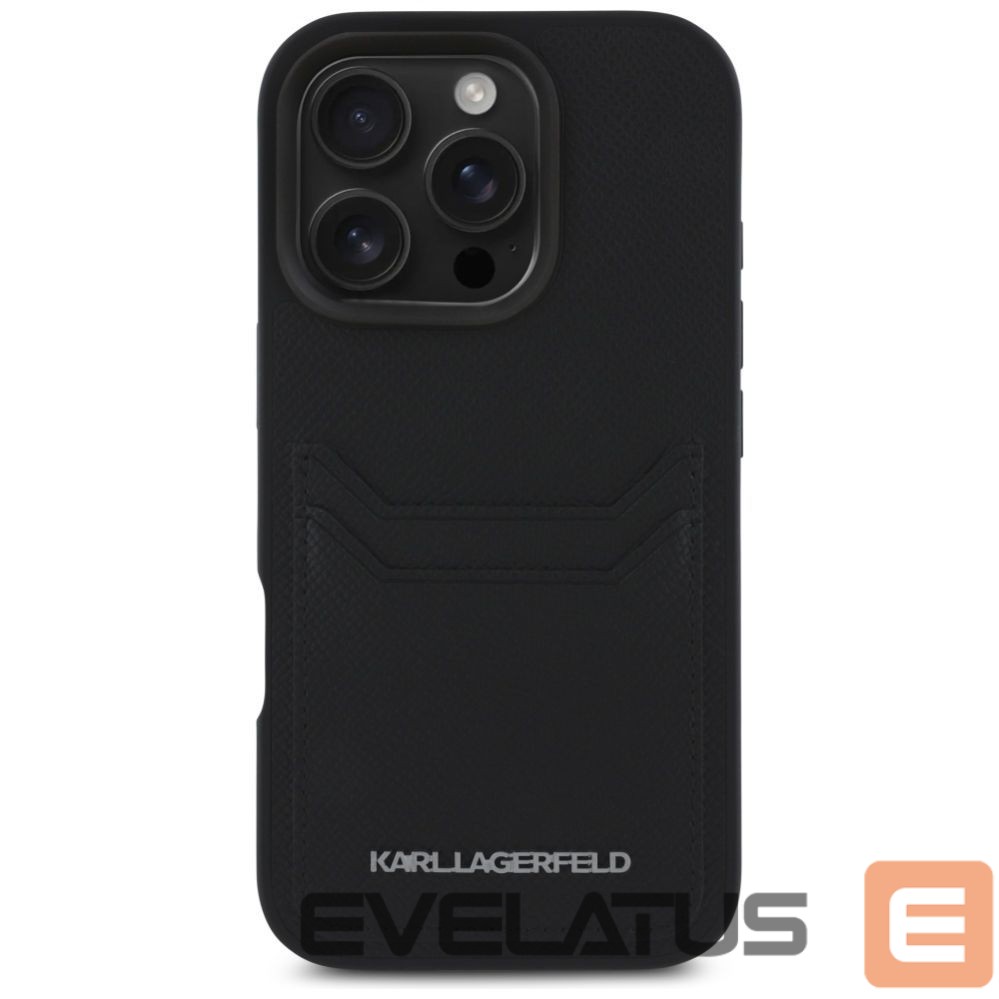 Citas preces Karl Lagerfeld Karl Lagerfeld HC Grained PU Cardslot Metal Elong Case for iPhone 16 Pro Max - Black