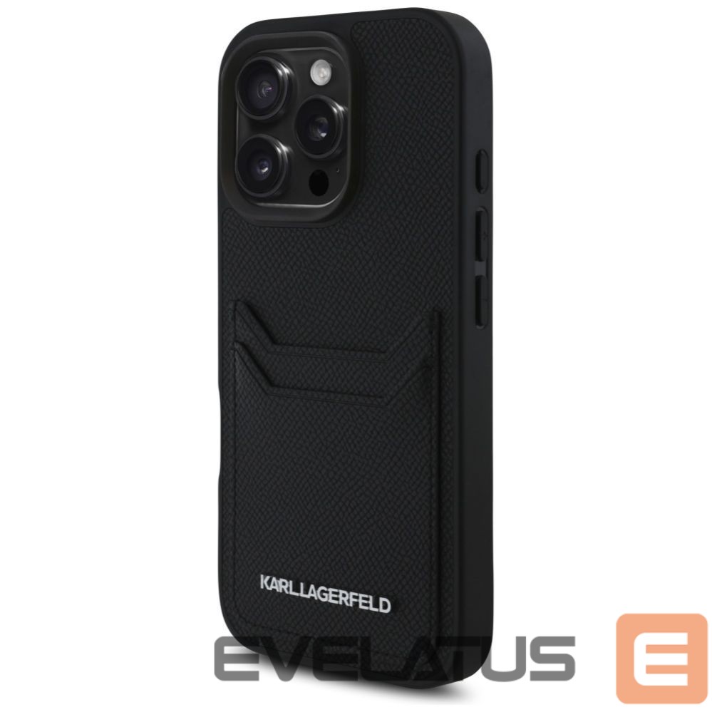 Citas preces Karl Lagerfeld Karl Lagerfeld HC Grained PU Cardslot Metal Elong Case for iPhone 16 Pro Max - Black