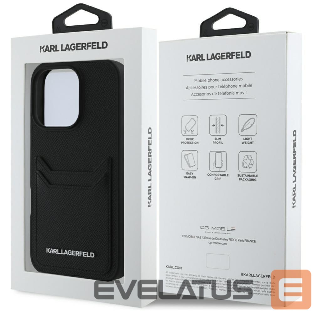 Citas preces Karl Lagerfeld Karl Lagerfeld HC Grained PU Cardslot Metal Elong Case for iPhone 16 Pro Max - Black