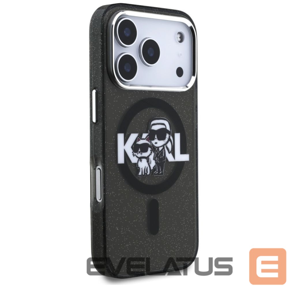 Citas preces Karl Lagerfeld Karl Lagerfeld IML Glitter Karl & Choupette Sketch Logo MagSafe Case for iPhone 17 Pro - Black