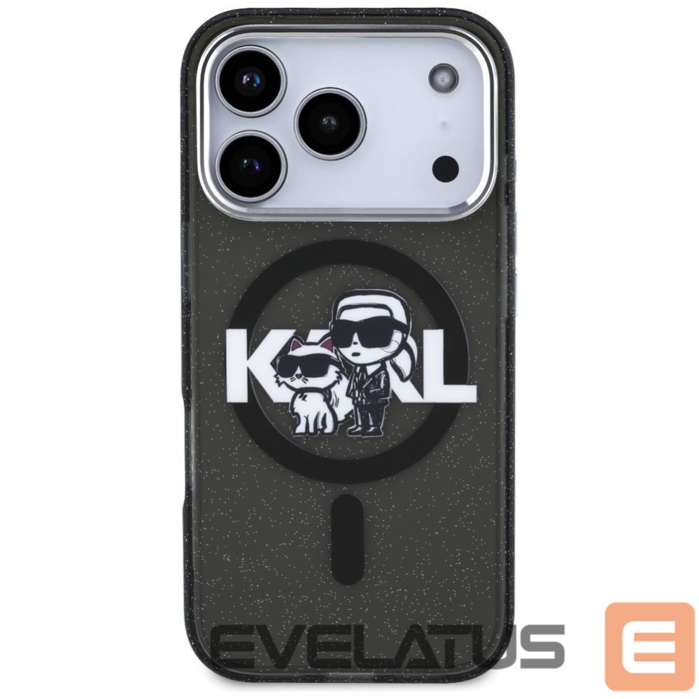 Citas preces Karl Lagerfeld Karl Lagerfeld IML Glitter Karl & Choupette Sketch Logo MagSafe Case for iPhone 17 Pro - Black