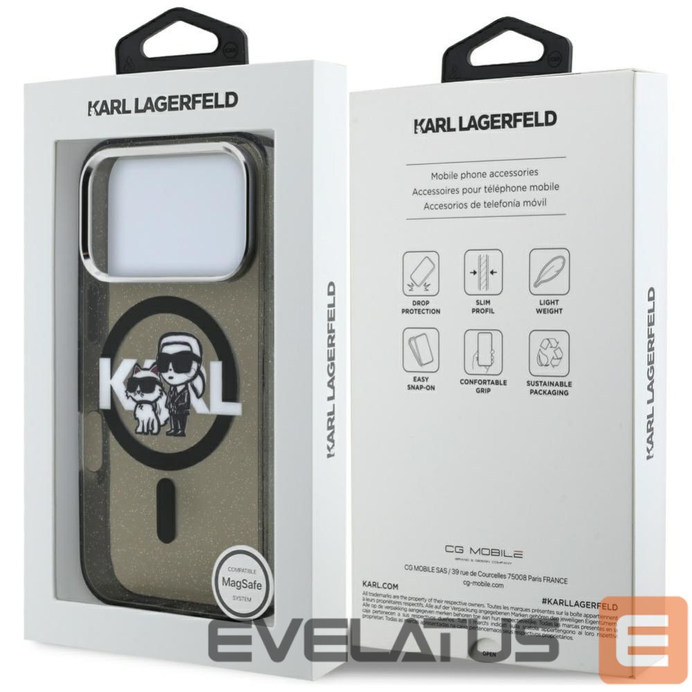 Citas preces Karl Lagerfeld Karl Lagerfeld IML Glitter Karl & Choupette Sketch Logo MagSafe Case for iPhone 17 Pro - Black