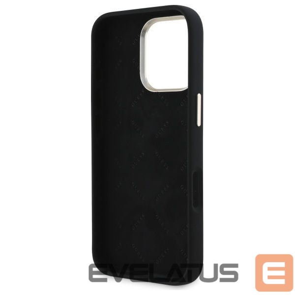 Citas preces Guess Guess Silicone Script Metal Logo & Frame Case for iPhone 16 Pro Max - Black
