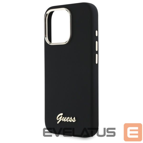 Citas preces Guess Guess Silicone Script Metal Logo & Frame Case for iPhone 16 Pro Max - Black