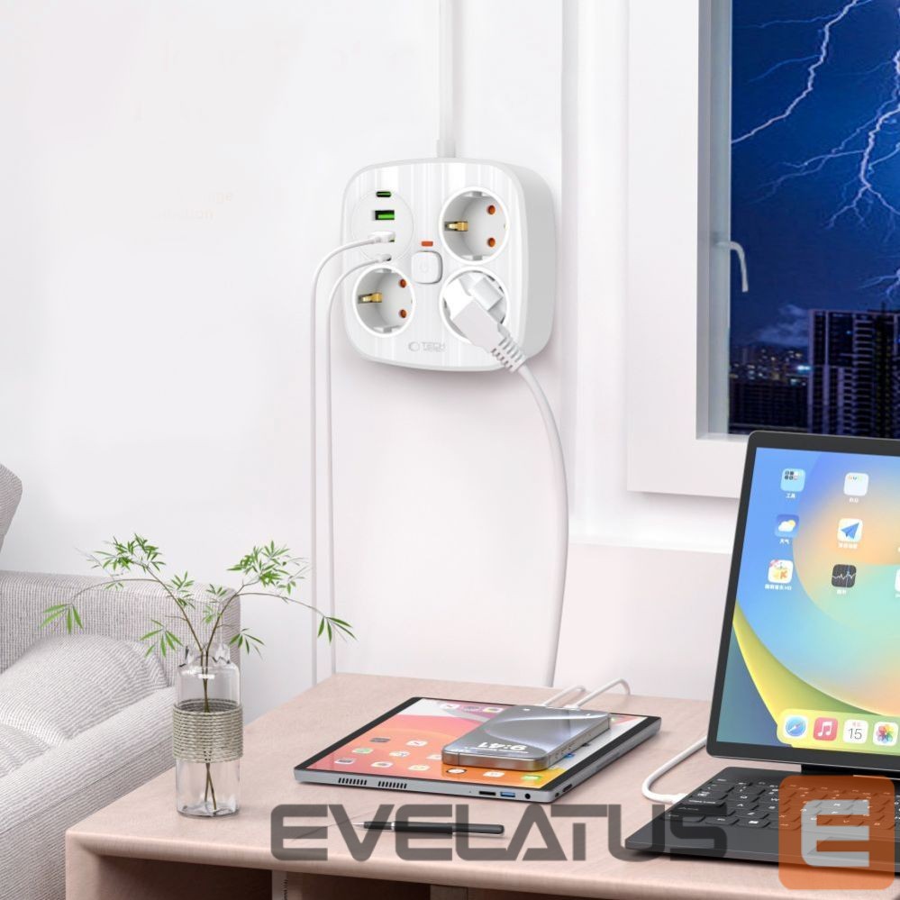 Citas preces Tech-Protect Tech-Protect PCS3X4 power strip, 3 sockets, 2xUSB-A, 2xUSB-C 200 cm - white