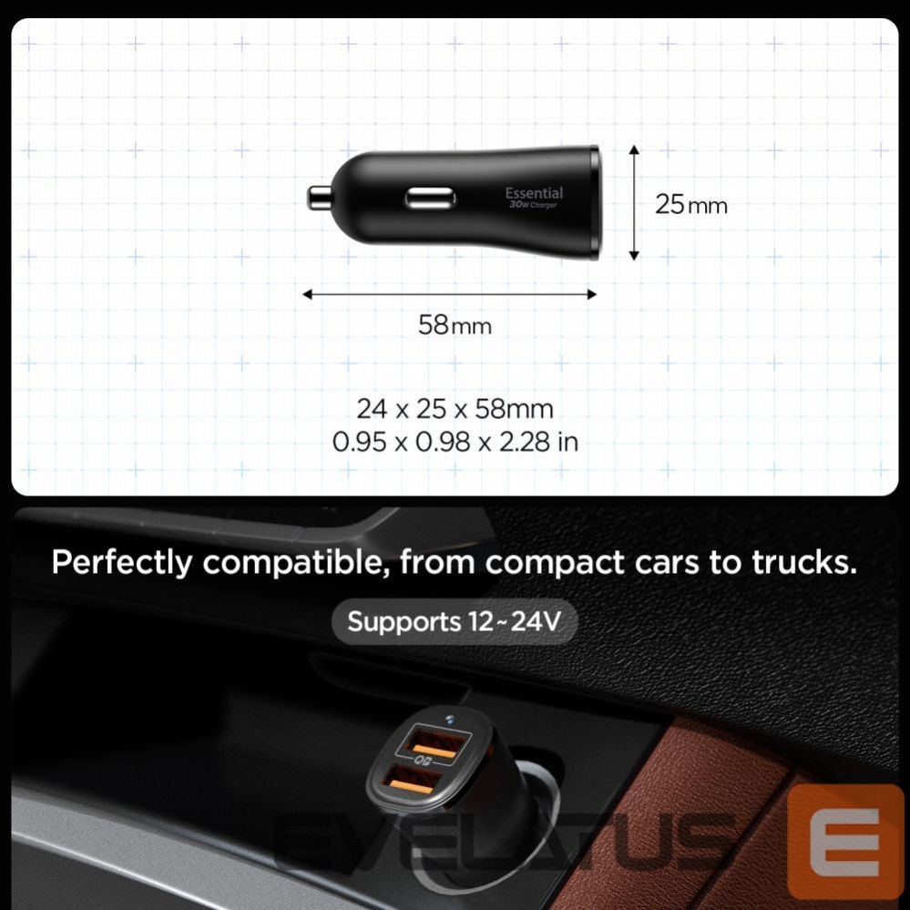 Citas preces Spigen Spigen Essential EV302 30W 2-Port USB-A Car Charger - Black