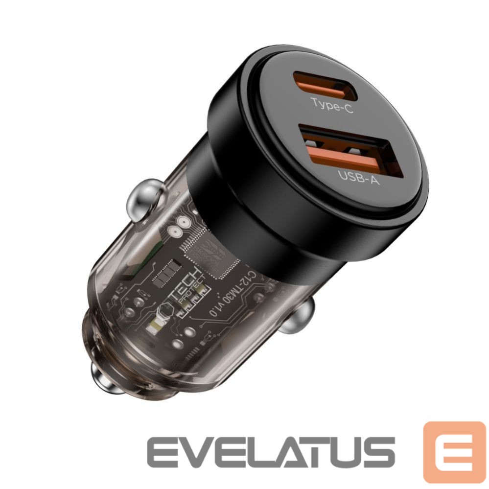 Citas preces Tech-Protect Tech-Protect CC03 30W 2-Port USB-A / USB-C Car Charger - Black