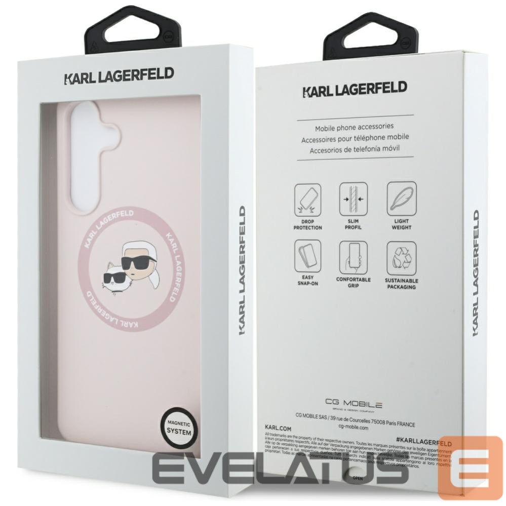 Citas preces Karl Lagerfeld Karl Lagerfeld Silicone Karl & Choupette Heads MagSafe Case for Samsung Galaxy S25 FE - Pink