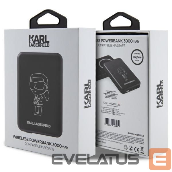Citas preces Karl Lagerfeld Karl Lagerfeld Ikonik MagSafe 5W 3000mAh Inductive Power Bank - Black