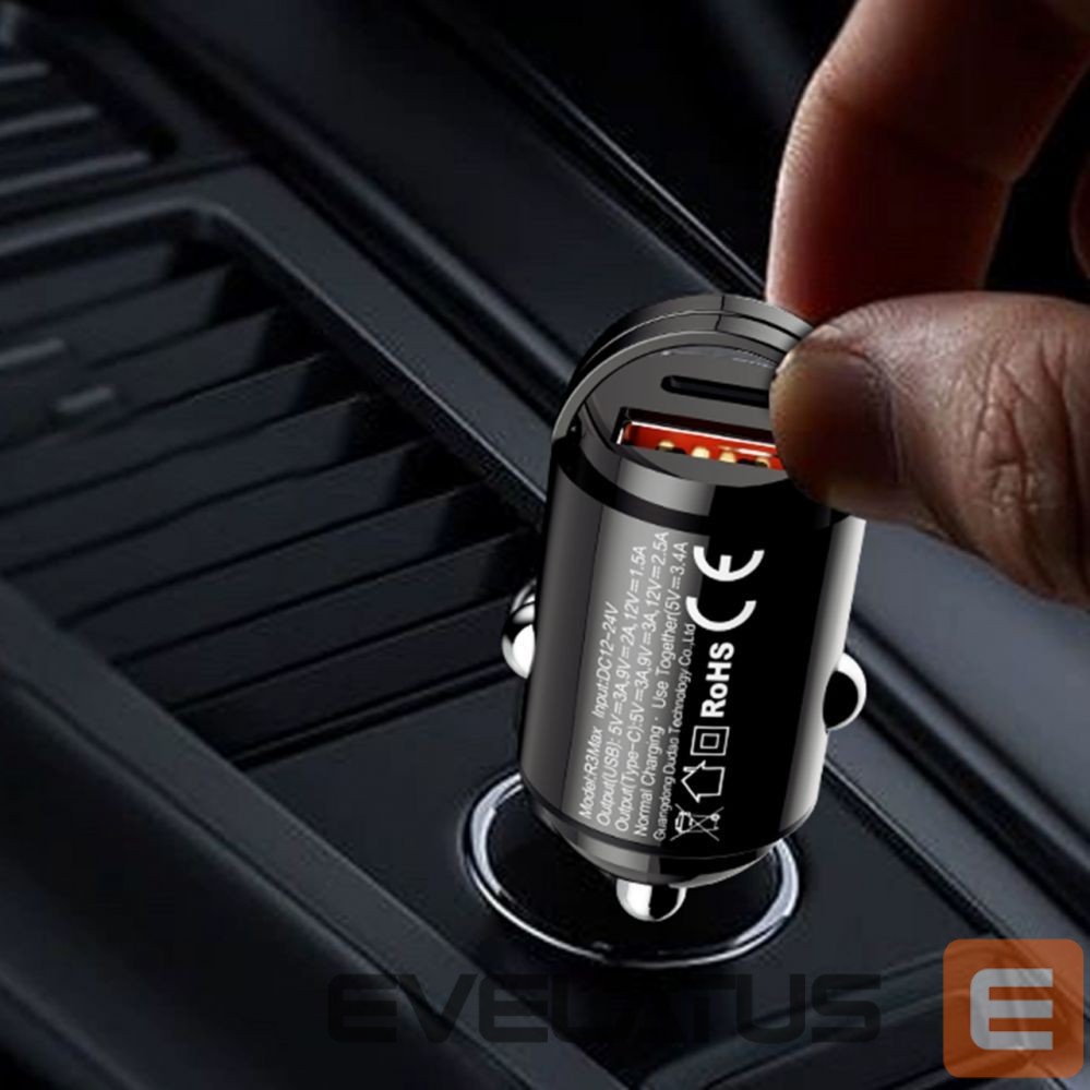 Adapteris Dudao Dudao R3MAX 48W QC PD mini car charger - black