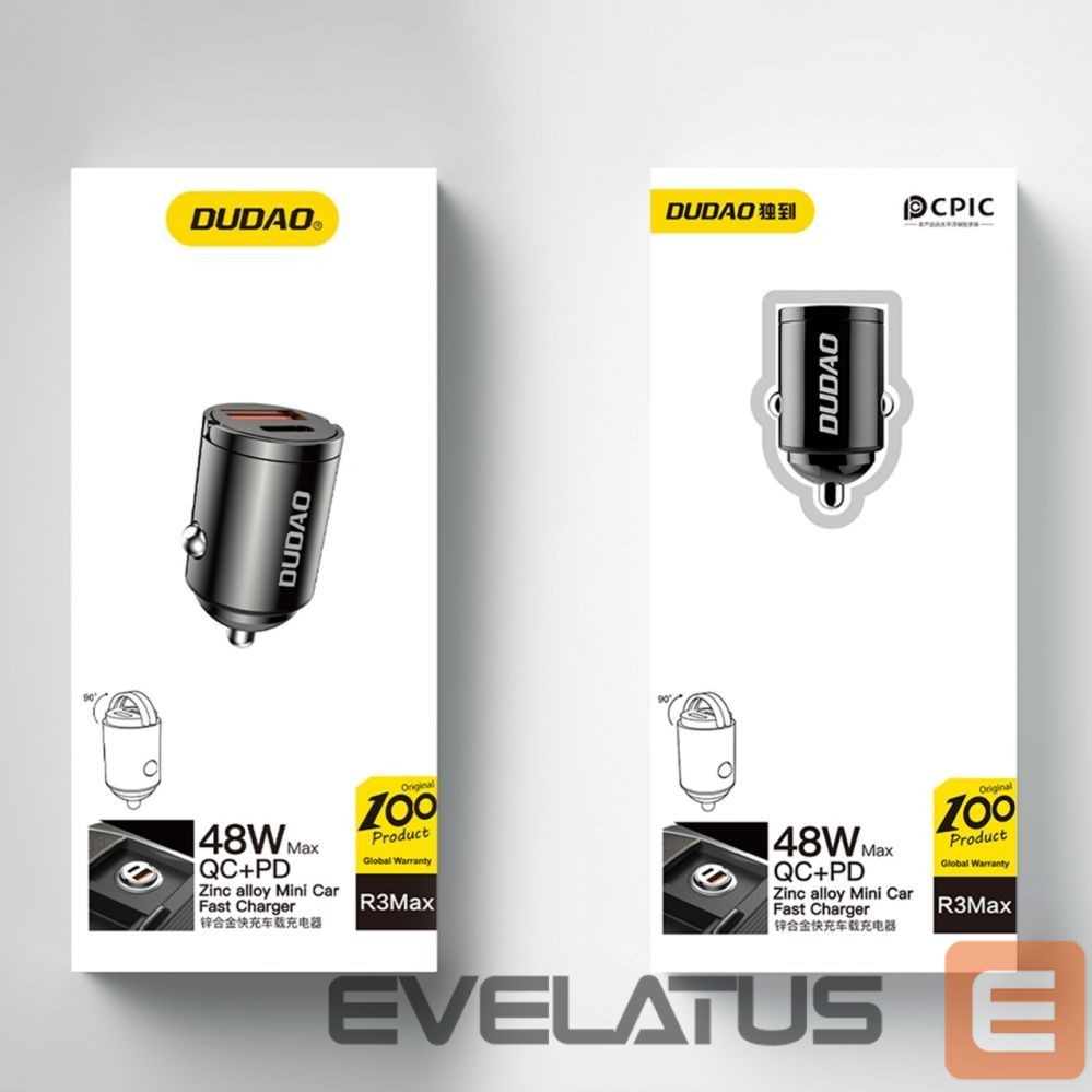 Adapteris Dudao Dudao R3MAX 48W QC PD mini car charger - black