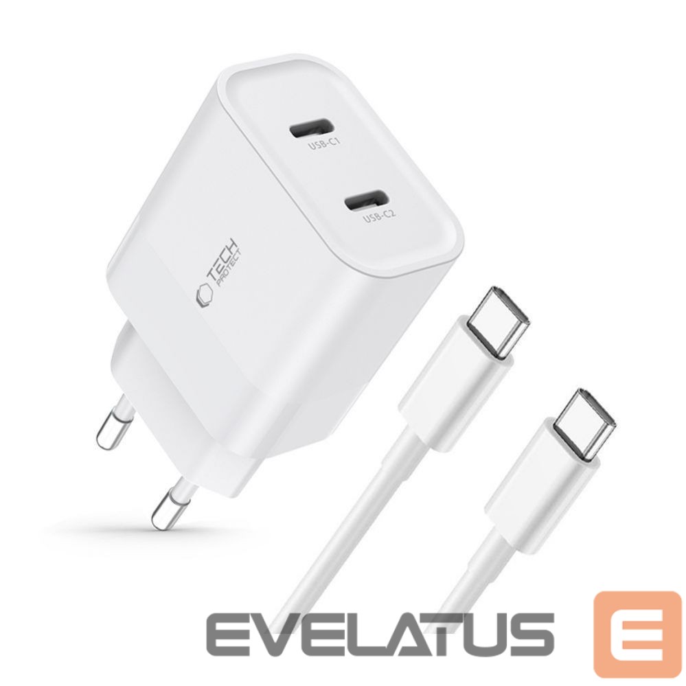 Adapteris Tech-Protect White \ USB-C (female) || USB-C (męski) \ z kablem USB-C