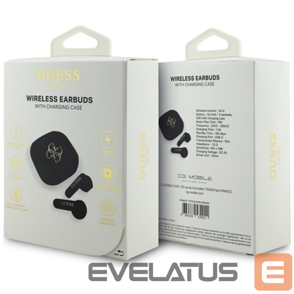 Bezvadu austiņas Guess Wireless earphones TWS Guess 4G Metal Logo black