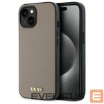 Citas preces DKNY  DKNY Grained Metal Logo MagSafe iPhone 15 Case - Beige 