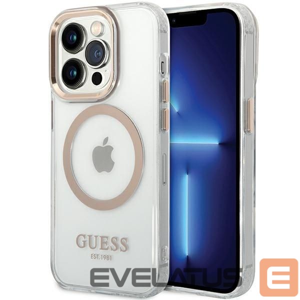 Citas preces Guess Guess Metal Outline Magsafe case for iPhone 15 / 14 / 13 - gold