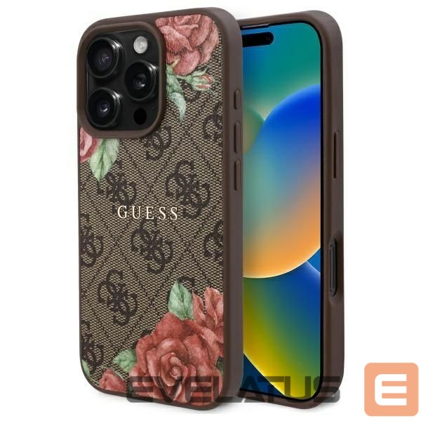 Citas preces Guess Guess GUHMP16LP4ROPEMCW iPhone 16 Pro 6.3" brown/brown hardcase 4G Flowers Print MagSafe