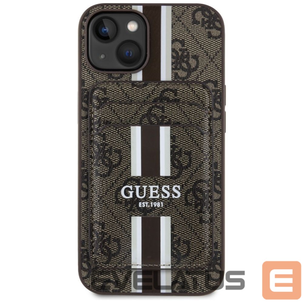 Citas preces Guess Guess 4G Stripes case with Magsafe wallet for iPhone 15 brown