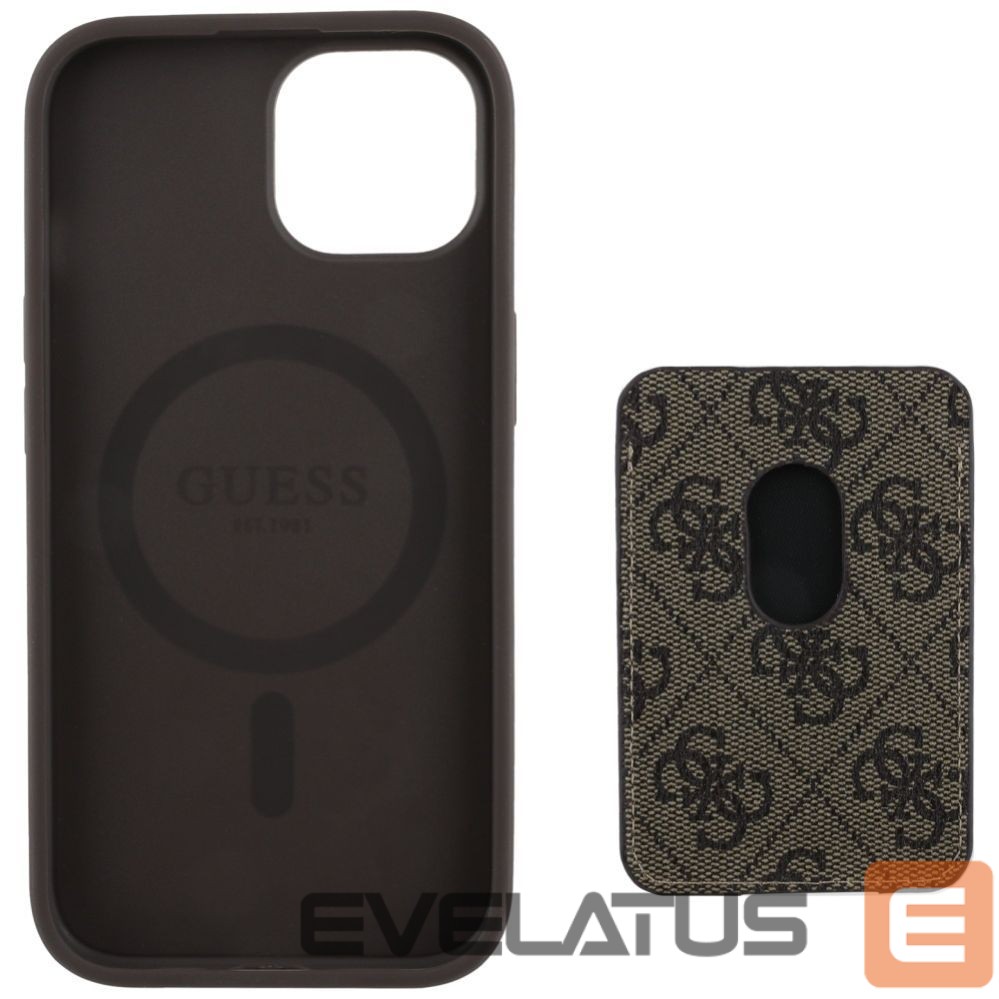 Citas preces Guess Guess 4G Stripes case with Magsafe wallet for iPhone 15 brown
