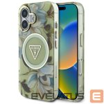 Citas preces Guess  Guess Glitter Flowers Triangle Buttons MagSafe case for iPhone 16 green 