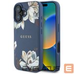 Citas preces Guess  Guess Grained Printed Flower Pattern MagSafe case for iPhone 16 blue 