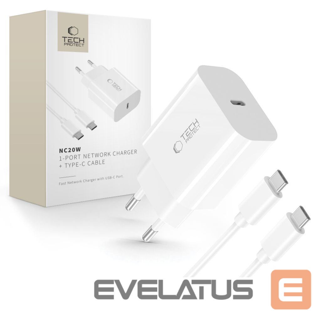 Citas preces Tech-Protect Tech-Protect NC20W PD20W USB-C wall charger with USB-C cable - white
