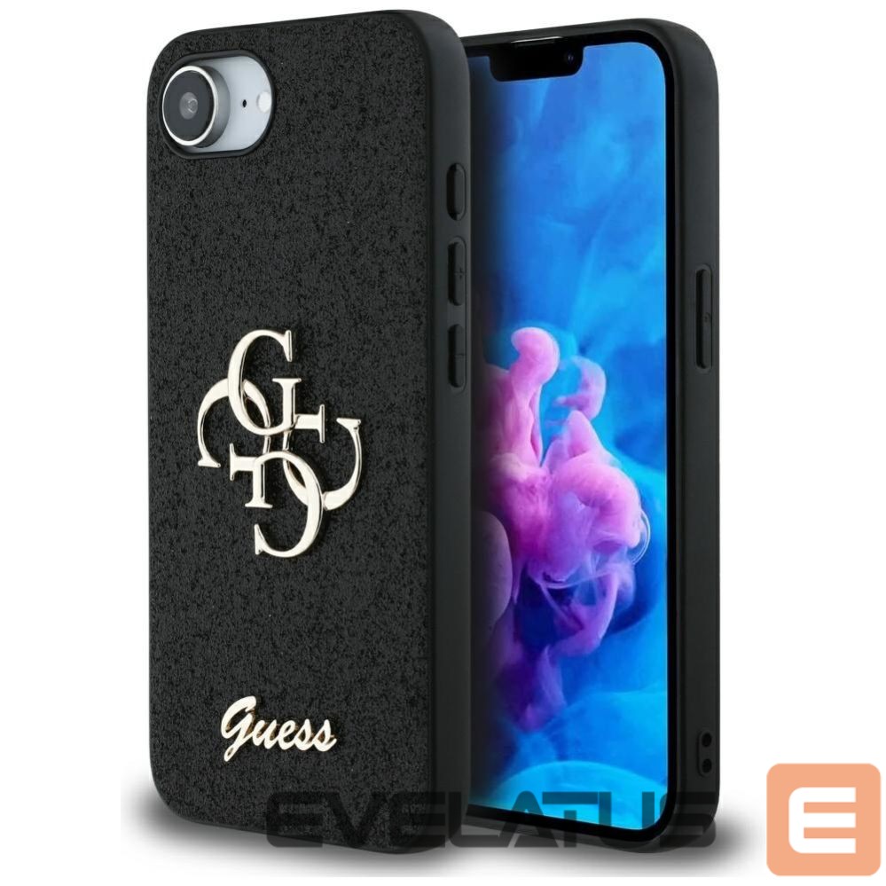 Citas preces Guess Guess Fixed Glitter Big 4G case for iPhone 16e - black