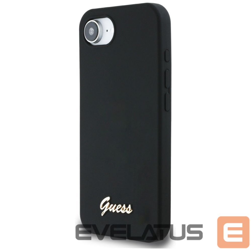 Citas preces Guess Guess Silicone Script Metal Logo MagSafe iPhone 16e Case - Black