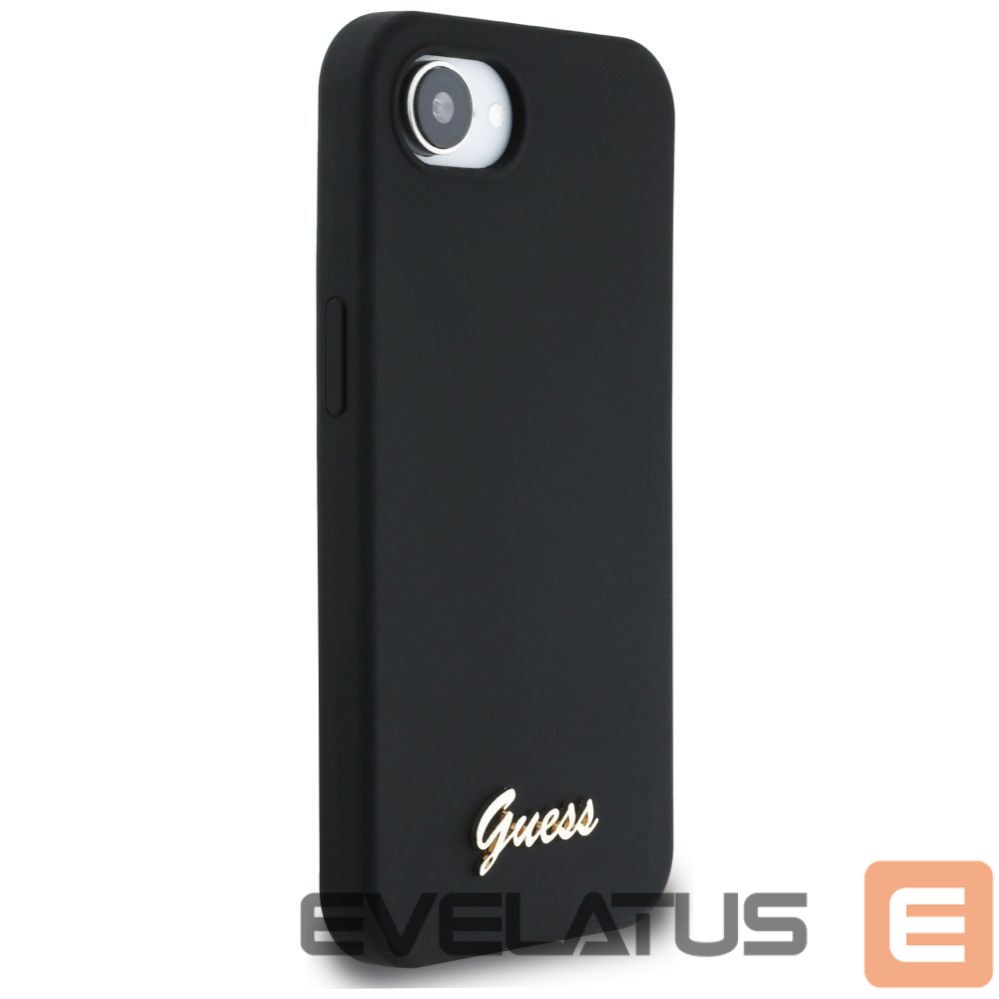 Citas preces Guess Guess Silicone Script Metal Logo MagSafe iPhone 16e Case - Black