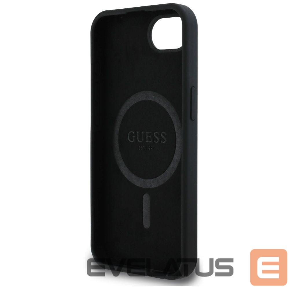 Citas preces Guess Guess Silicone Script Metal Logo MagSafe iPhone 16e Case - Black