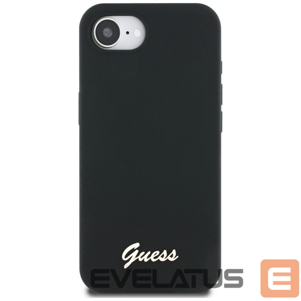 Citas preces Guess Guess Silicone Script Metal Logo MagSafe iPhone 16e Case - Black