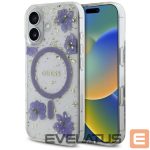 Citas preces Guess  Guess Resin Flowers Glitter MagSafe case for iPhone 16 - purple 