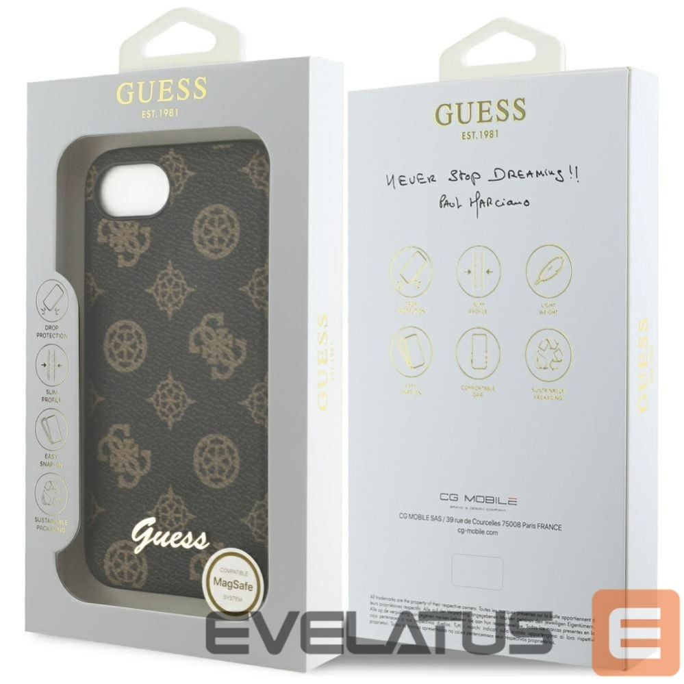 Citas preces Guess Guess Peony Script Logo MagSafe iPhone 16e Case Black