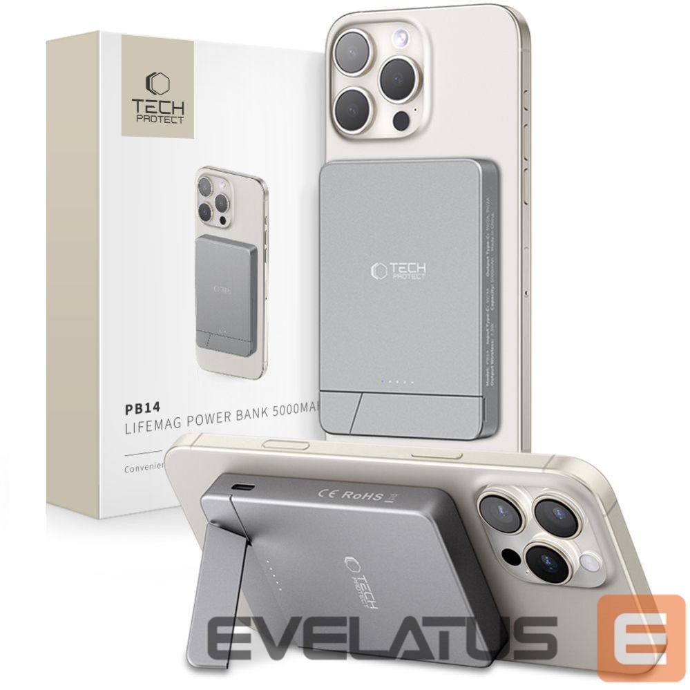 Citas preces Tech-Protect Powerbank Tech-Protect PB14 LifeMag MagSafe 5000 mAh - gray