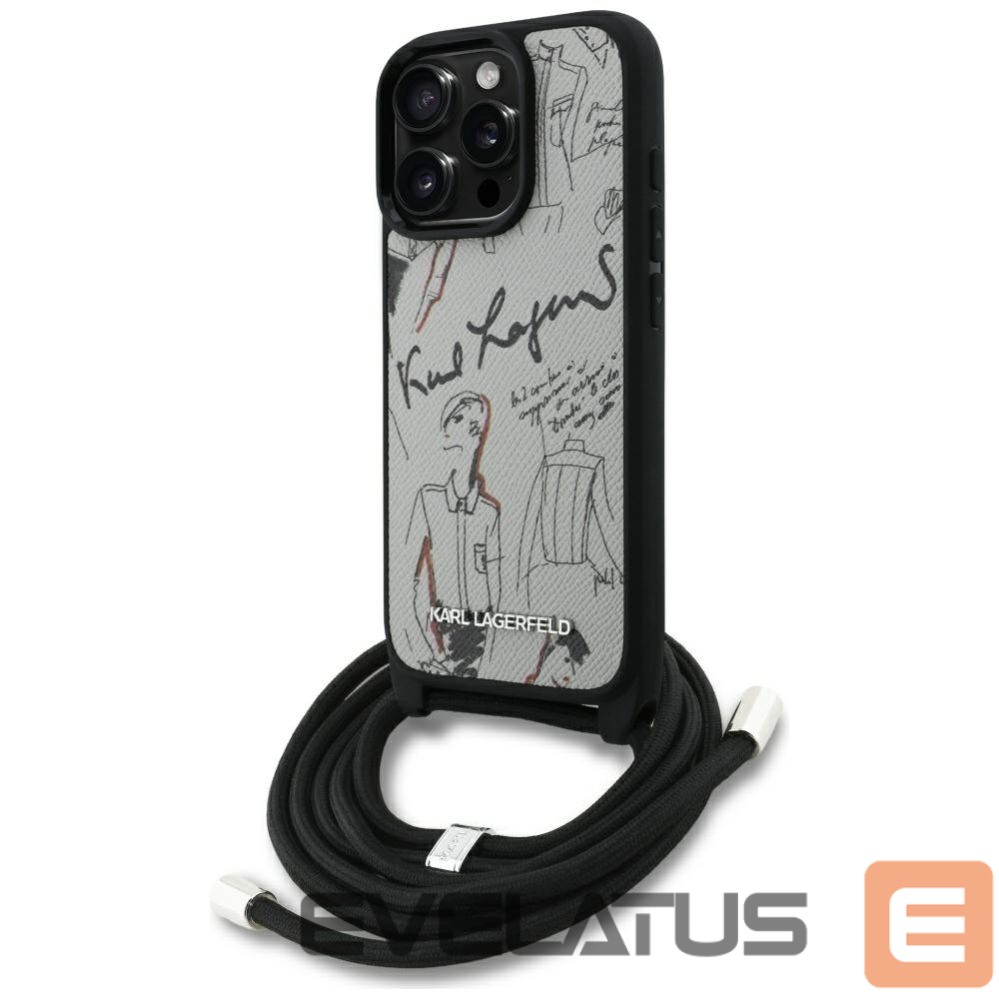 Citas preces Karl Lagerfeld Karl Lagerfeld Crossbody Grained Pattern & Logo Case for iPhone 16 Pro - Gray