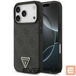 Citas preces Guess  Guess Leather 4G Triangle Strass MagSafe Case for iPhone 17 Pro - Black 